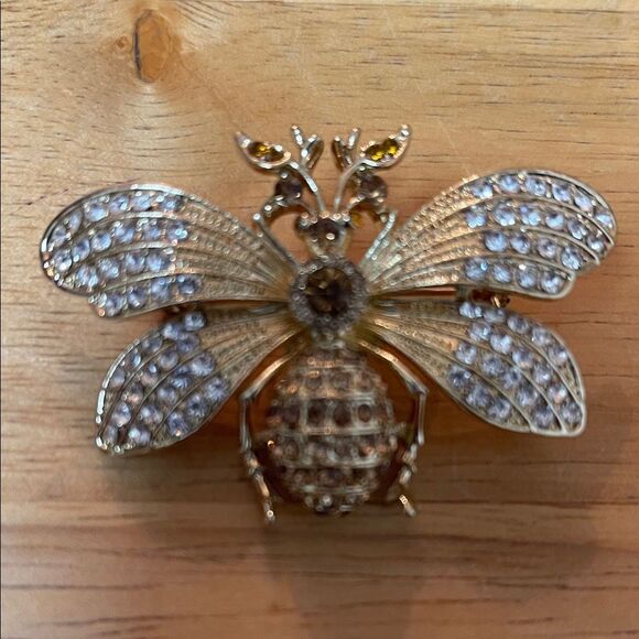 Gold and Silver Rhinestone Bee Brooch - Picture 1 of 7